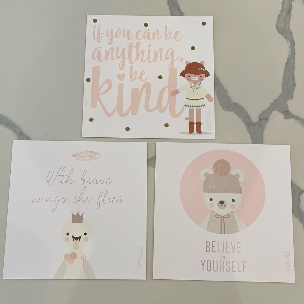 cuddle+kind set of 3 inspirational prints, 10x10 inches square, new.